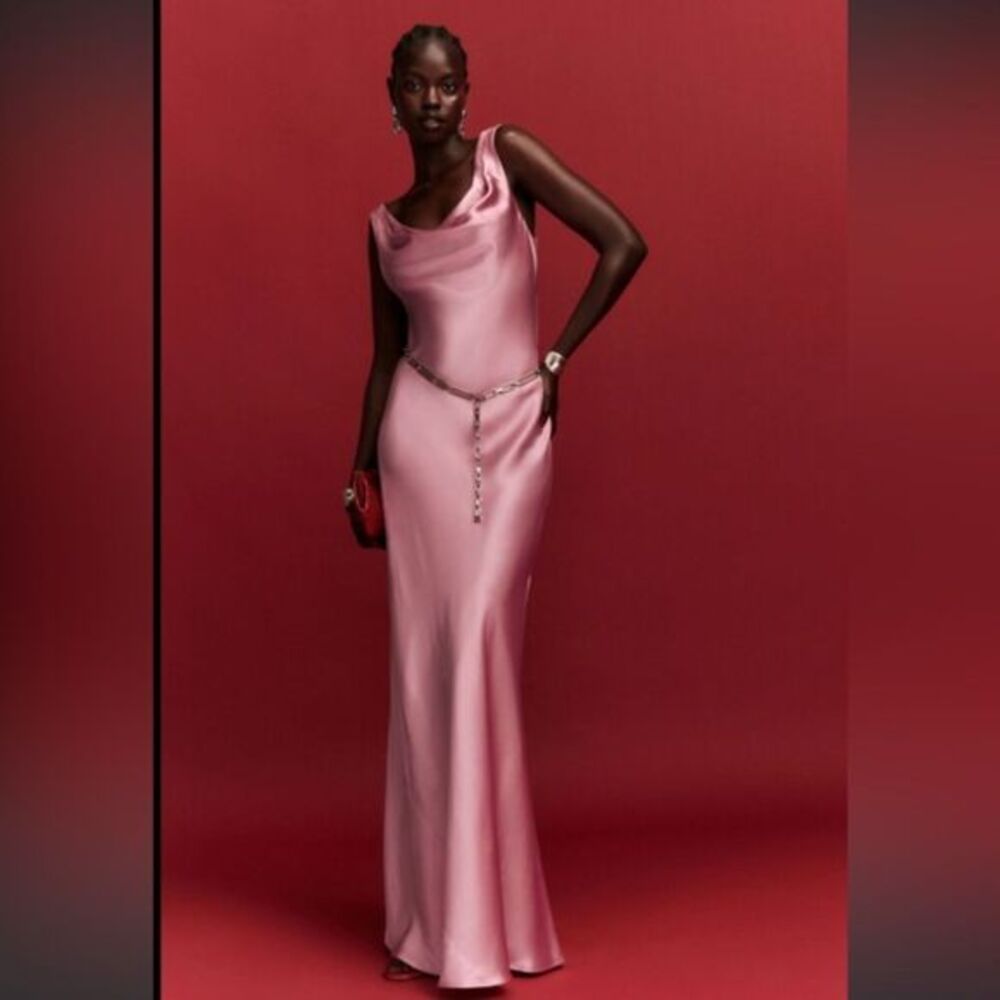 Reformation Annabelle 100% Silk Light Pink Cowl Neck Dress Bridesmaid Wedding 6
